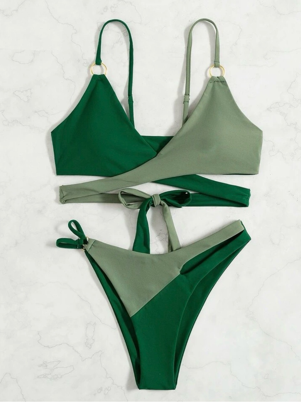 Women’s Olive Two-Tone Wrap Bikini Set